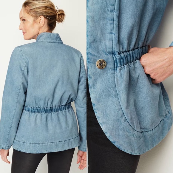 J. Jill Indigo Moonstone Light Wash Padded Denim Blazer Jacket Petite Medium - Picture 7 of 7